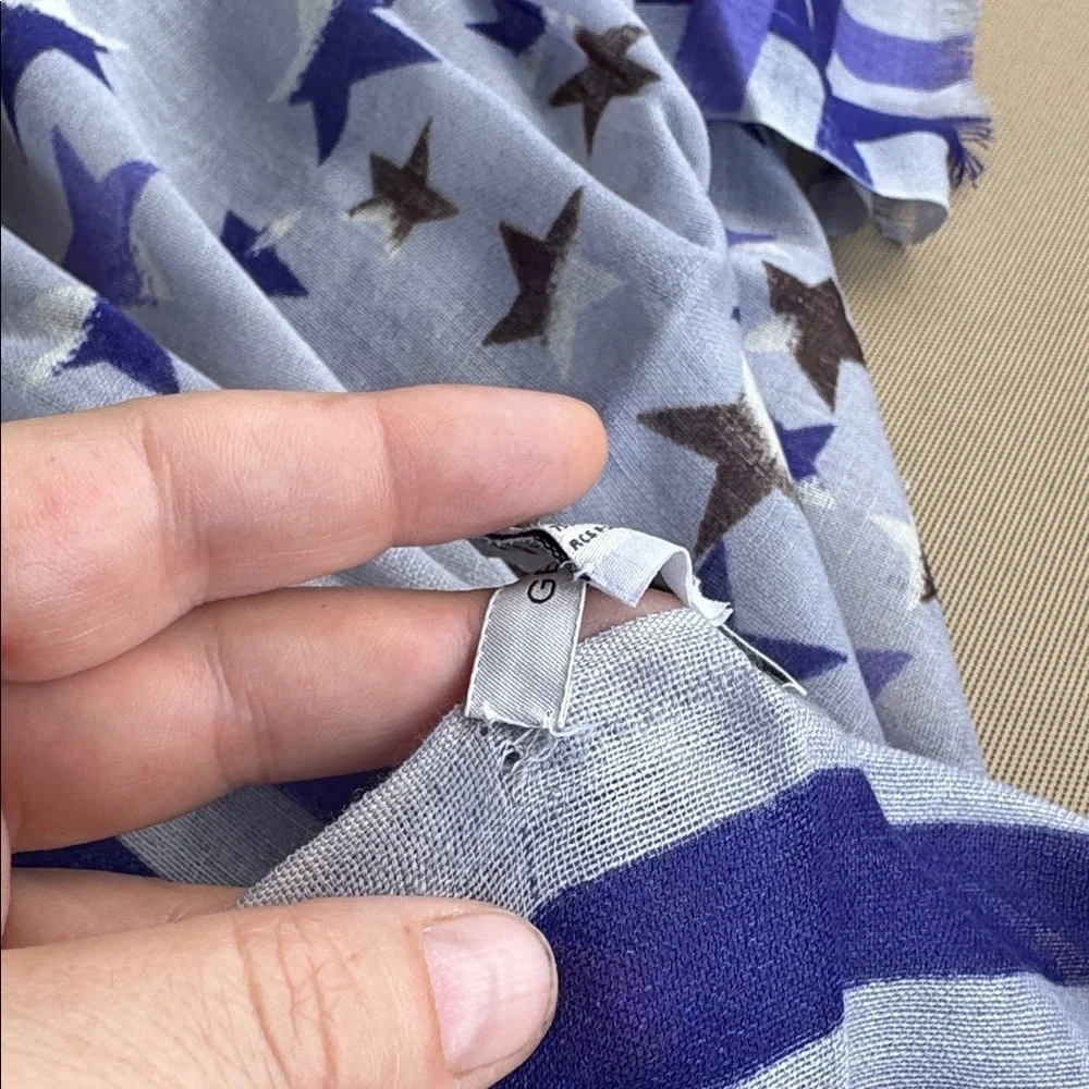 GERARD DAREL Star Patterned Gray and Blue Scarf 100% Wool